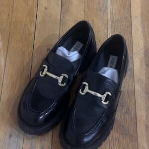 Steve Madden Black Loafers with Gold Accent